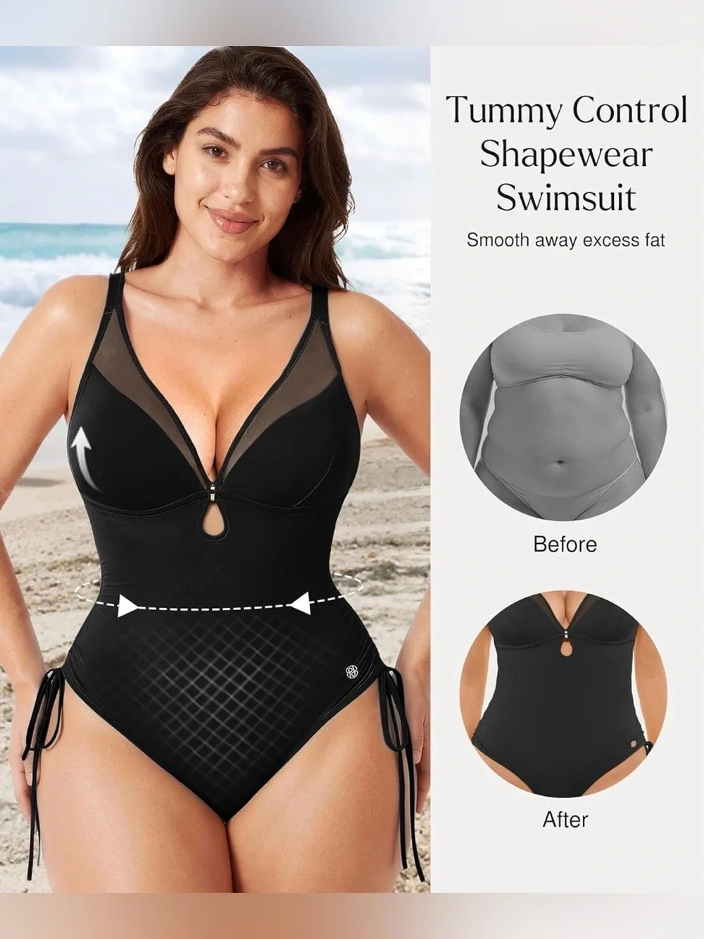 Popilush Women’s Bathing Suit Tummy Control Shapewear Swimsuit Mesh Built-in Bra